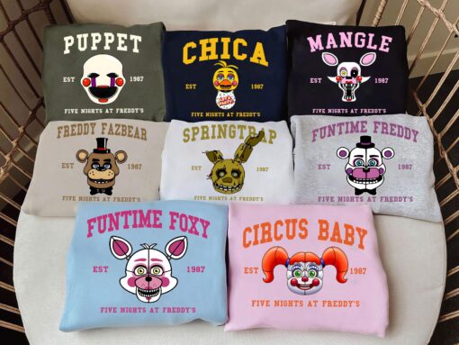 Five Nights at Freddys Characters Sweatshirt, FNAF Animatronics Hoodie, Horror Halloween Gift