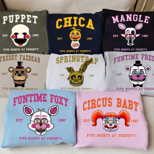 Five Nights at Freddys Characters Sweatshirt, FNAF Animatronics Hoodie, Horror Halloween Gift