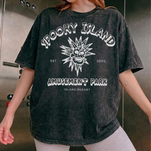 Vintage Spooky Island Wash Tee, 90s Retro Halloween Movie Mineral Shirt, Summerween Tee, Spooky Island Disco Skull, Halloween Gift