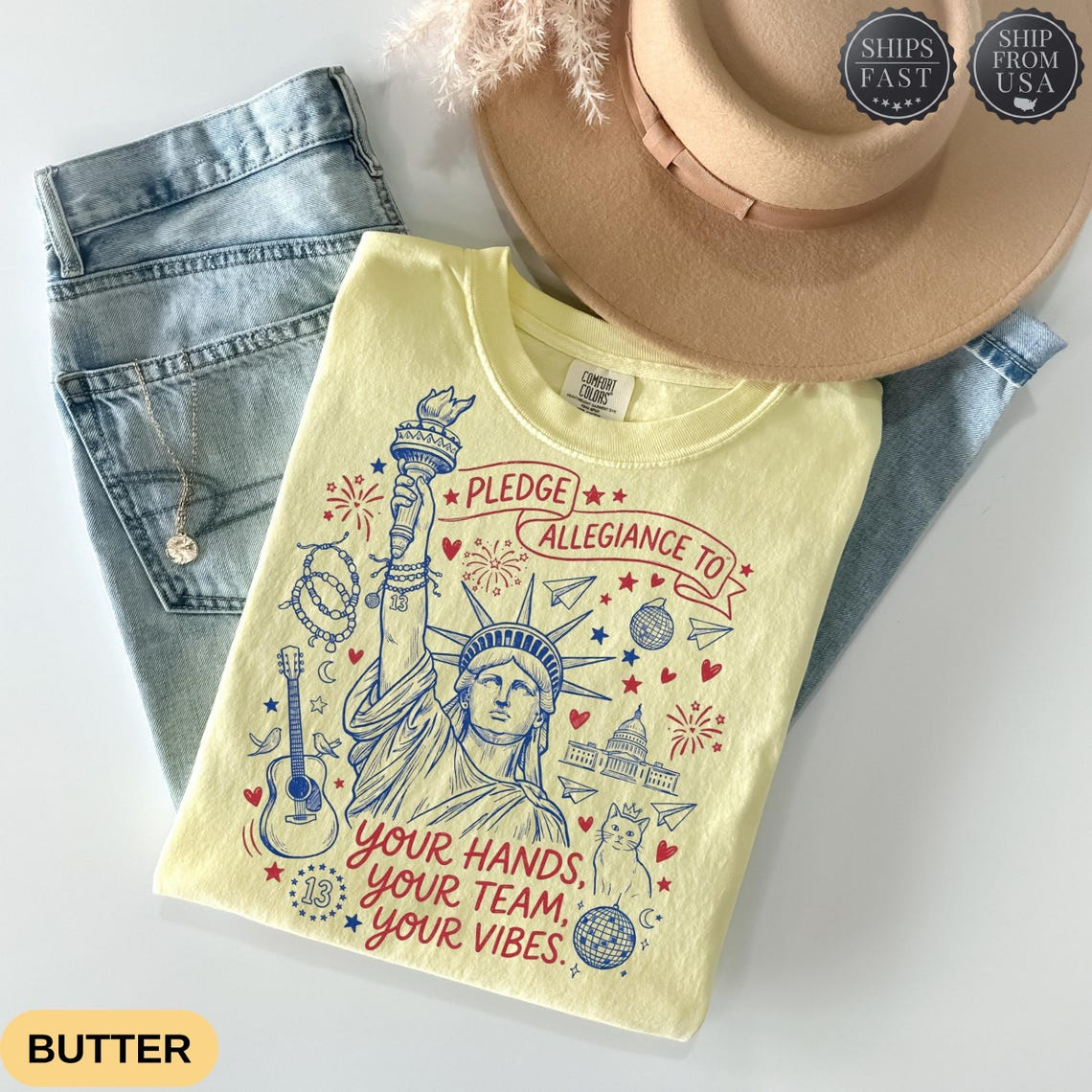 Pledge Allegiance To Your Hands Your Team Your Vibes, 4th of July Shirt, 1776 USA Flag Tee, America 250 Patriotic, American Pride (5)