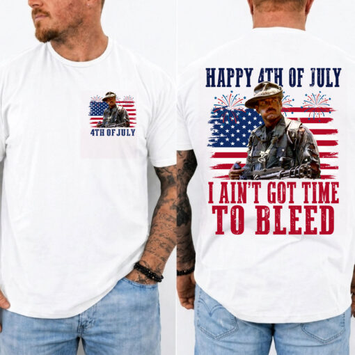 I Ain't Got Time To Bleed 4th Of July T-Shirt, Vintage Predator Movie Tee, Independence Day Shirt, Funny Classic Movie Quote Gift