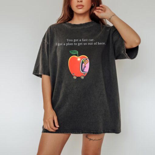 Comfort Colors Fast Car T-Shirt, Apple Car Driving Design, Tracy Chapman Quote Tee, Whimsical Escape Shirt, Richard Scarry