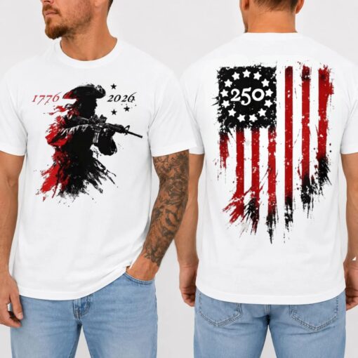 Vintage America 250th Anniversary T-Shirt, 1776-2026 Patriotic Revolutionary Soldier Graphic Tee, Independence Day Gift