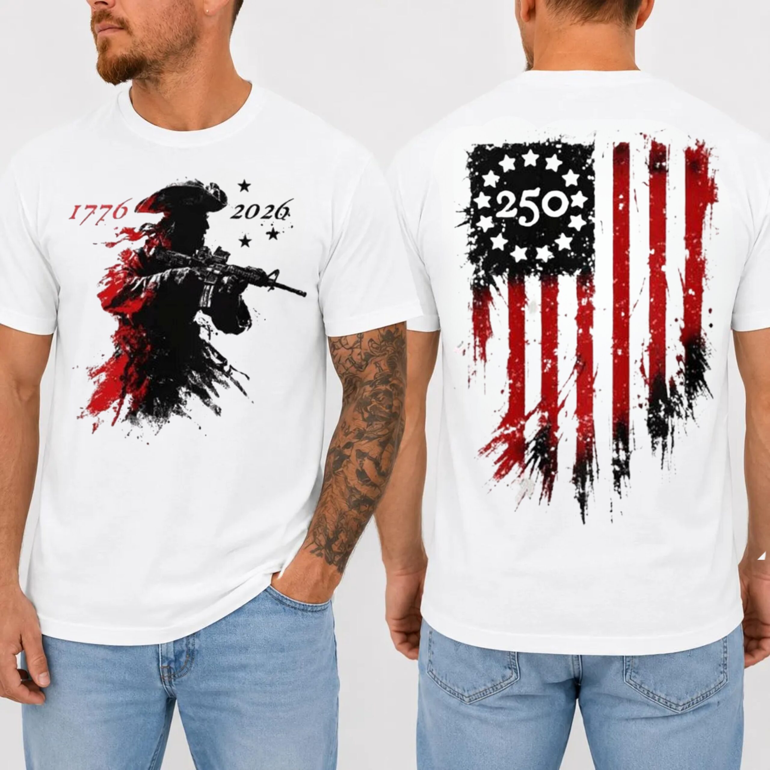 Vintage America 250th Anniversary T-Shirt, 1776-2026 Patriotic Revolutionary Soldier Graphic Tee, Independence Day Gift