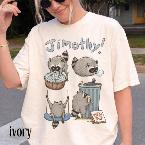 Cute Jimothy Raccoon Shirt, Funny Trash Panda T-Shirt, Cottagecore Aesthetic, Animal Lover Gift, Quirky Graphic Tee