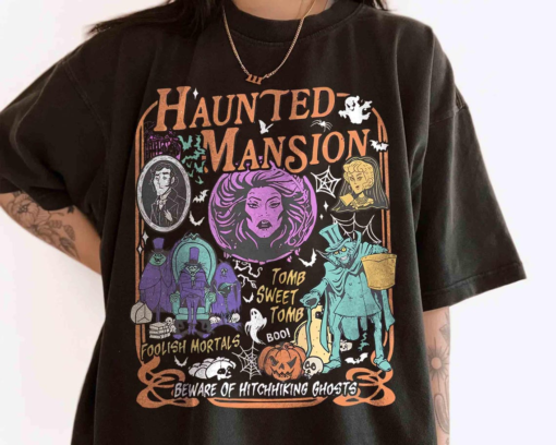 Retro The Haunted Mansion Shirt, Madam Leota Hitchhiking Ghosts Tee, Spooky Season Tee, Halloween Gothic Family Trip Shirt