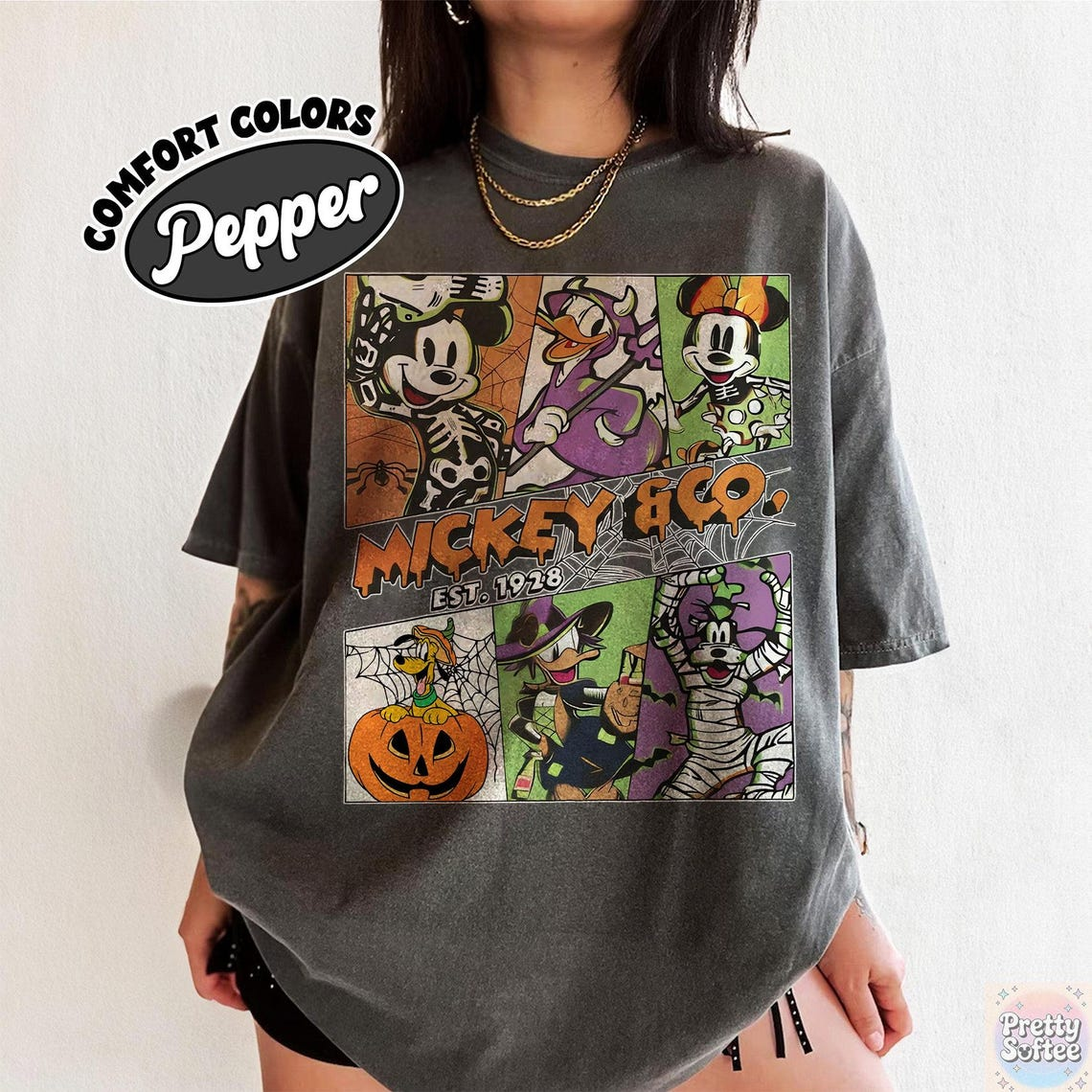 Vintage Halloween Graphic Tee - Retro Cartoon Group Shirt, Oversized Aesthetic Fall Apparel for Spooky Season Holiday Outfit (1)