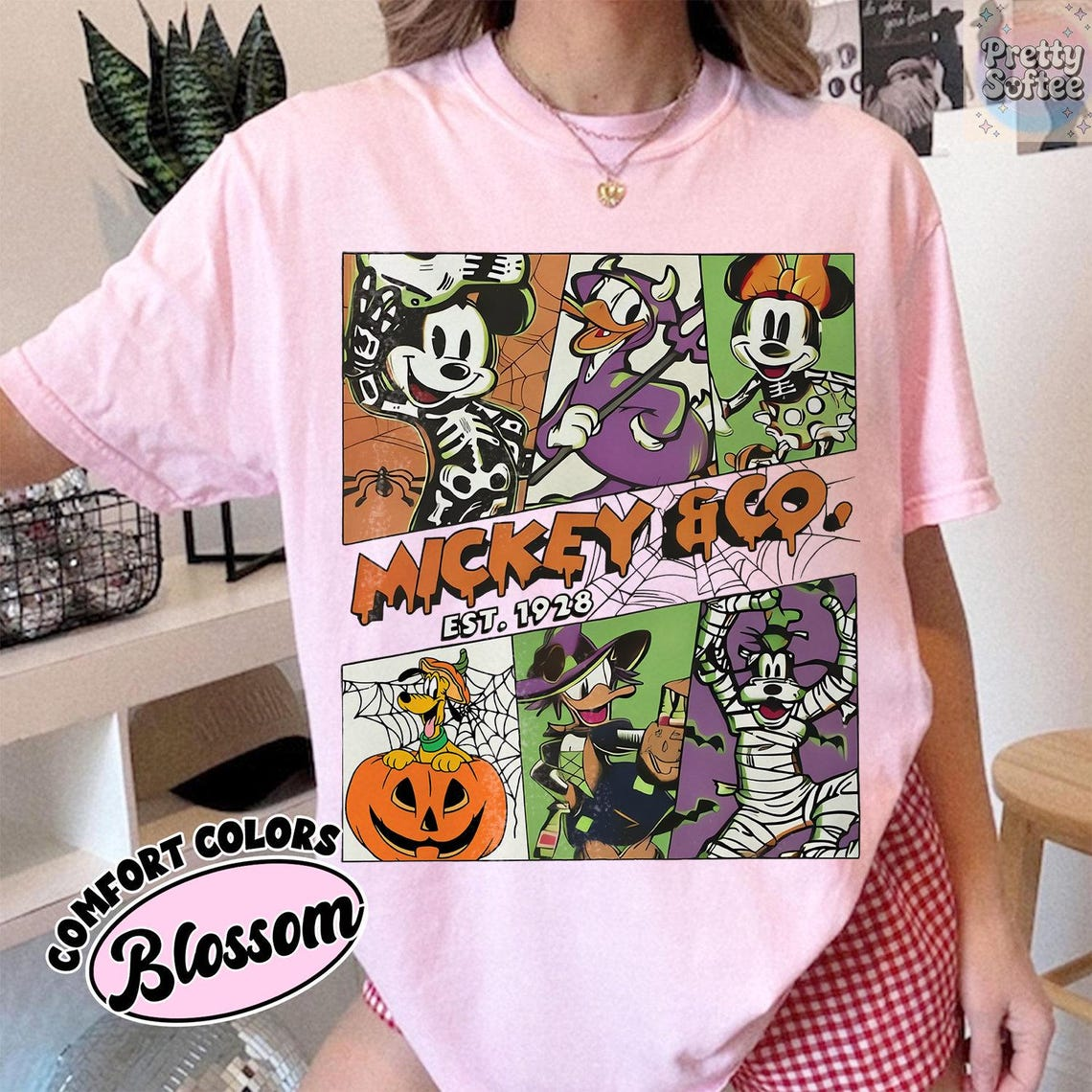 Vintage Halloween Graphic Tee - Retro Cartoon Group Shirt, Oversized Aesthetic Fall Apparel for Spooky Season Holiday Outfit (7)