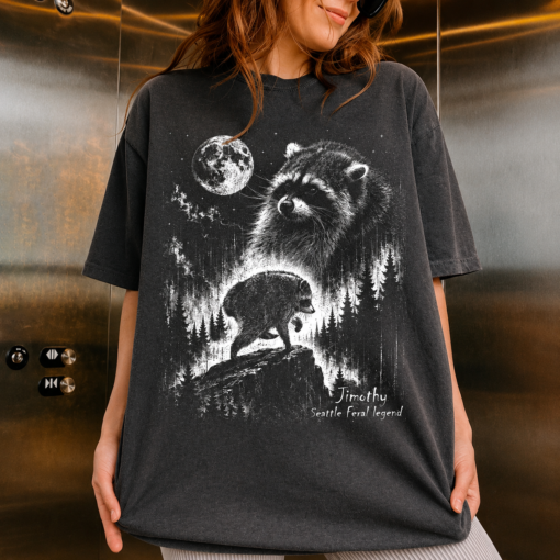 Vintage Jimothy Raccoon Shirt, Seattle Feral Legend Tee, Retro Moon Graphic Tshirt, Funny Trash Panda Cottagecore Animal Lover Gift