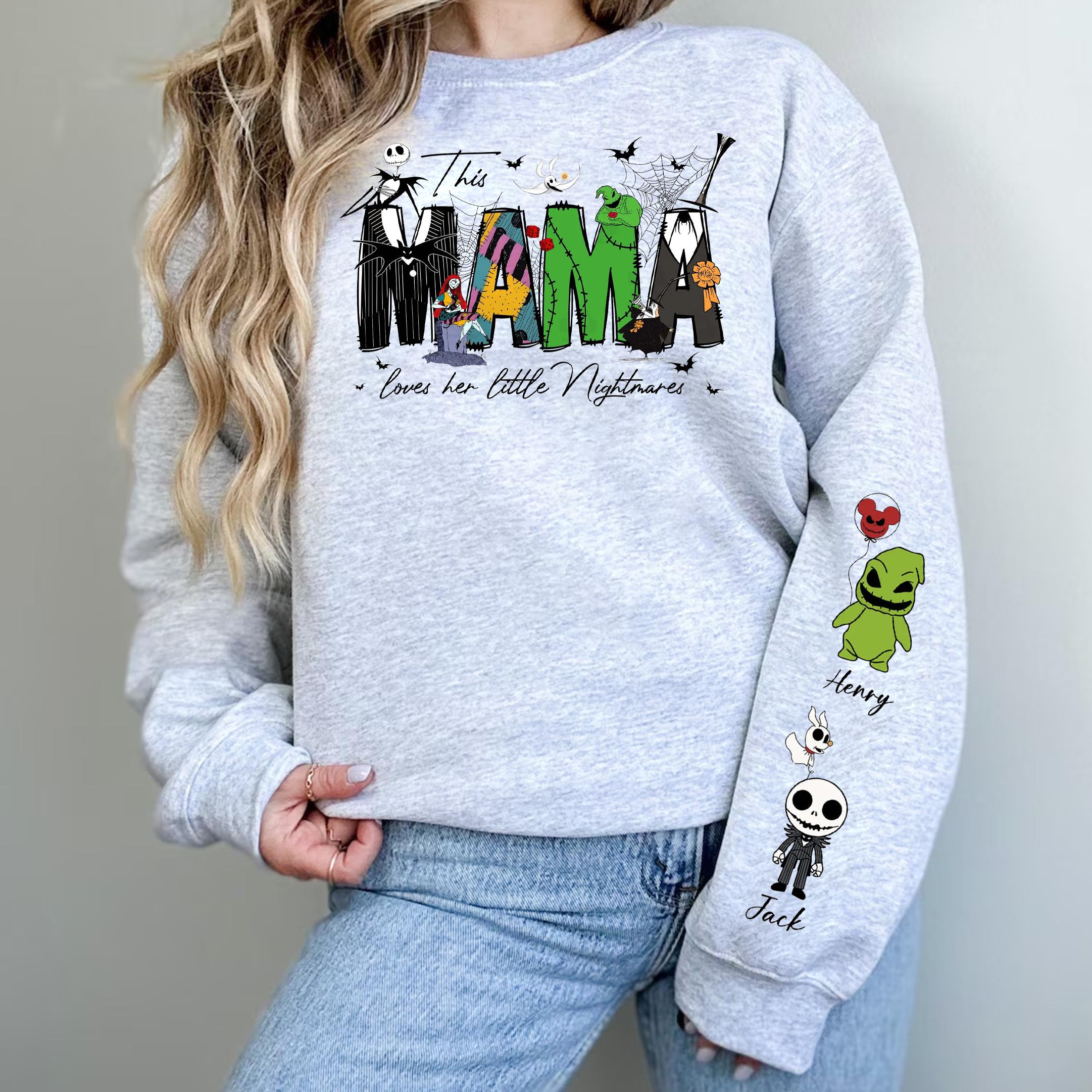 Custom This Mama Loves Her Nightmare Sweatshirt, Personalised Horror Mama Sweater, Spooky Mama Hoodie, Nightmare Before Christmas Shirt, Halloween Gift