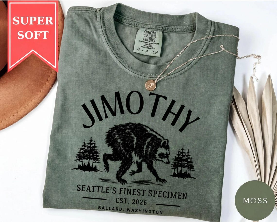 Jimothy Raccoon Tee, Seattle Racoon Trash Panda Graphic Tee, Vintage Raccoon Lover Gift (4)