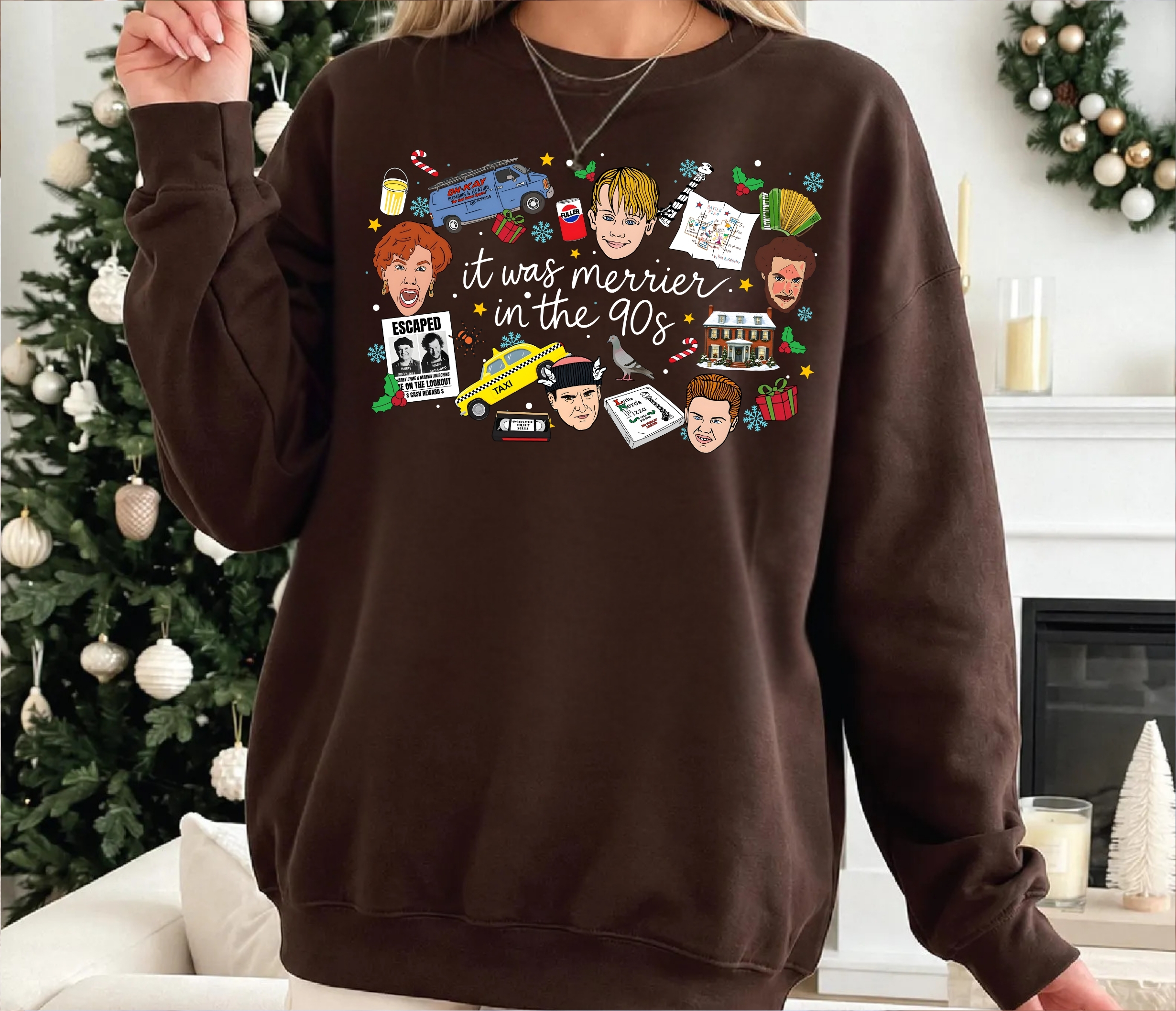 Vintage Home Alone Sweatshirt, It Was Merrier in The 90s, Mccallister Family Hoodie, 90s Christmas Movies Tee Gift [FREESHIP US]